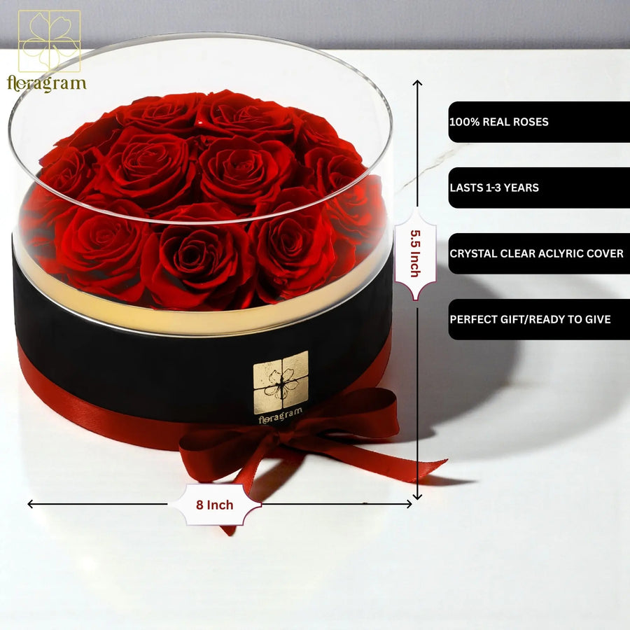 Floragram red preserved roses velvet box with acrylic cover — forever roses Canada